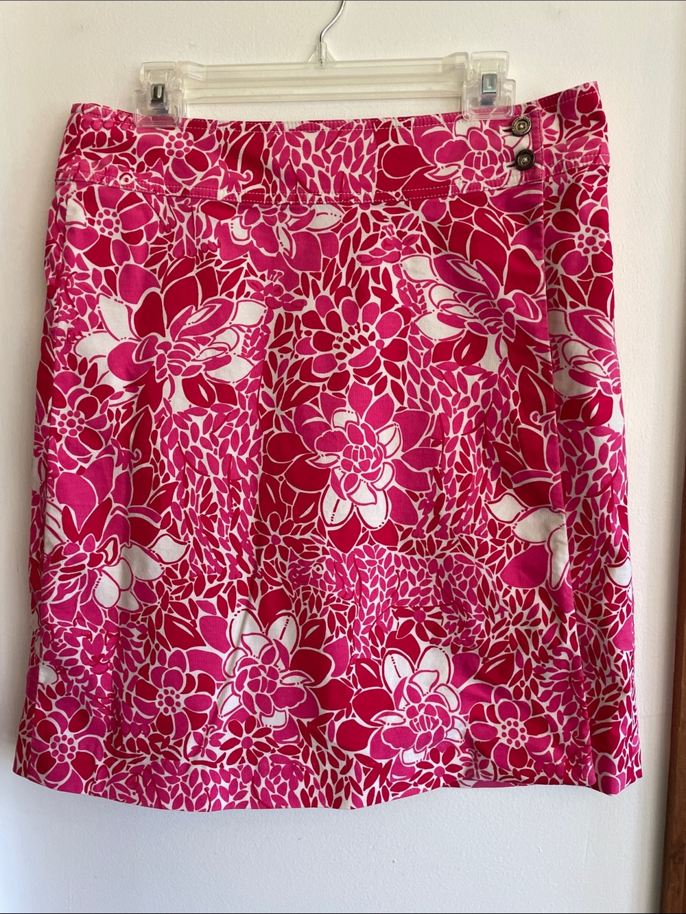 LILLY PULITZER Vintage Fine Corduroy Floral Wrap Skirt Pink White Size 10
